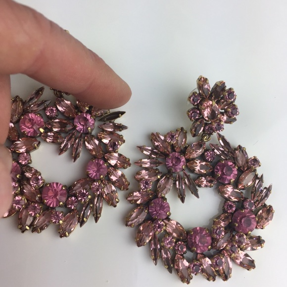 J. Crew Gold Toned Pink Jeweled Statement Earrings - Picture 6 of 7